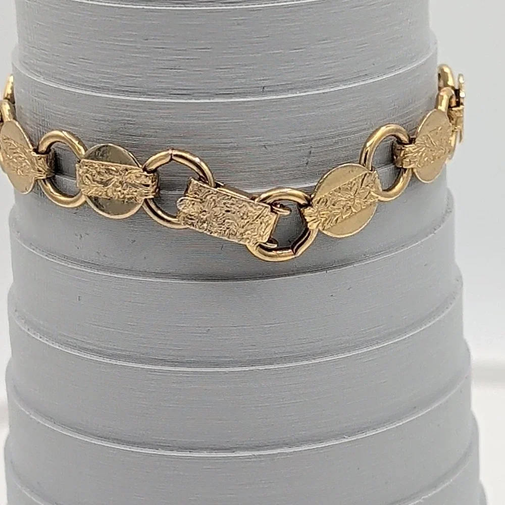Vintage Gold Tone Sarah Coventry textured disks round link chain Bracelet‎ 7 